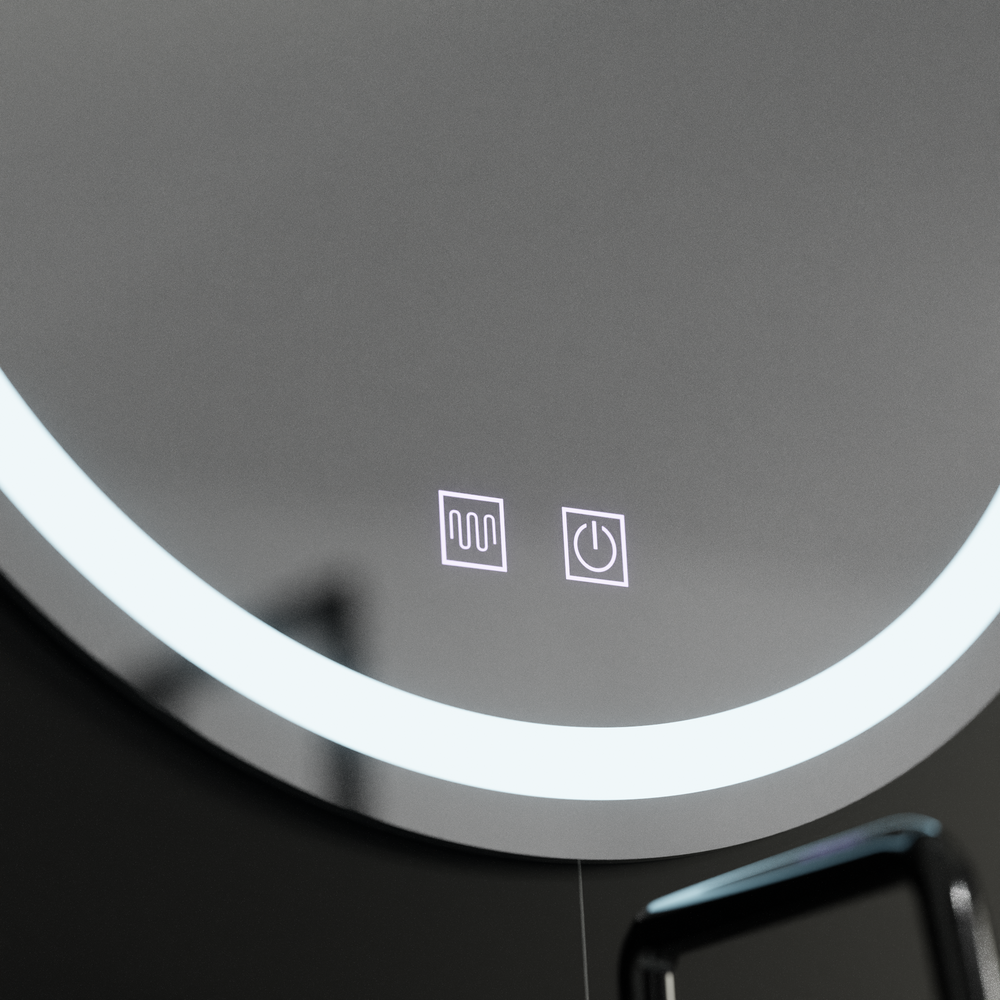 Oglinda LED rotunda 70 cm cu lumina reglabila, control tactil si sistem de dezaburire pentru bai moderne.
