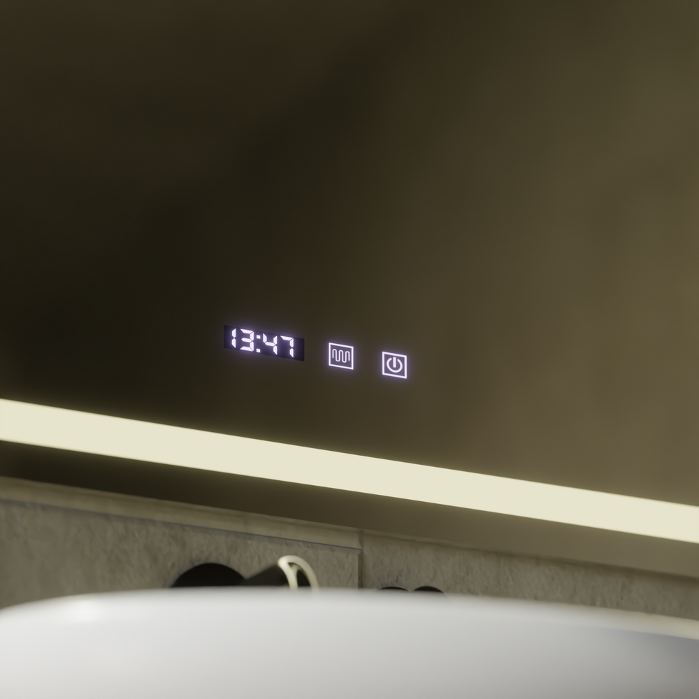 Oglinda smart orizontala cu LED, afisaj digital, dezaburire si control tactil, dimensiune 80x60 cm