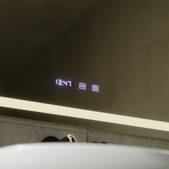 Oglinda smart orizontala cu LED, afisaj digital, dezaburire si control tactil, dimensiune 80x60 cm