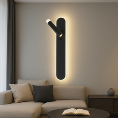 Aplica LED LUBAN Dual Vision verticala negru mat, spot directional si lumina ambientala pentru living modern