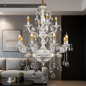 Candelabru Cristal Alb Argintiu 9010/8+4 pe Doua Nivele E14
