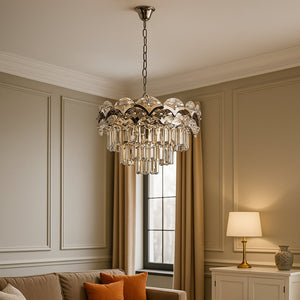 Candelabru rotund argintiu cu cristale 50 cm model 2450/10-500