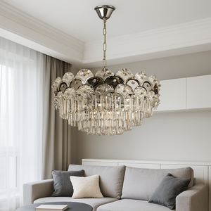 Candelabru rotund argintiu cu cristale 60 cm model 2450/12-600