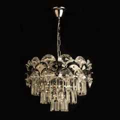 Candelabru rotund crom cu 8 becuri E27 deasupra mesei in dining elegant, diametru 400 mm, iluminare ampla si decor rafinat