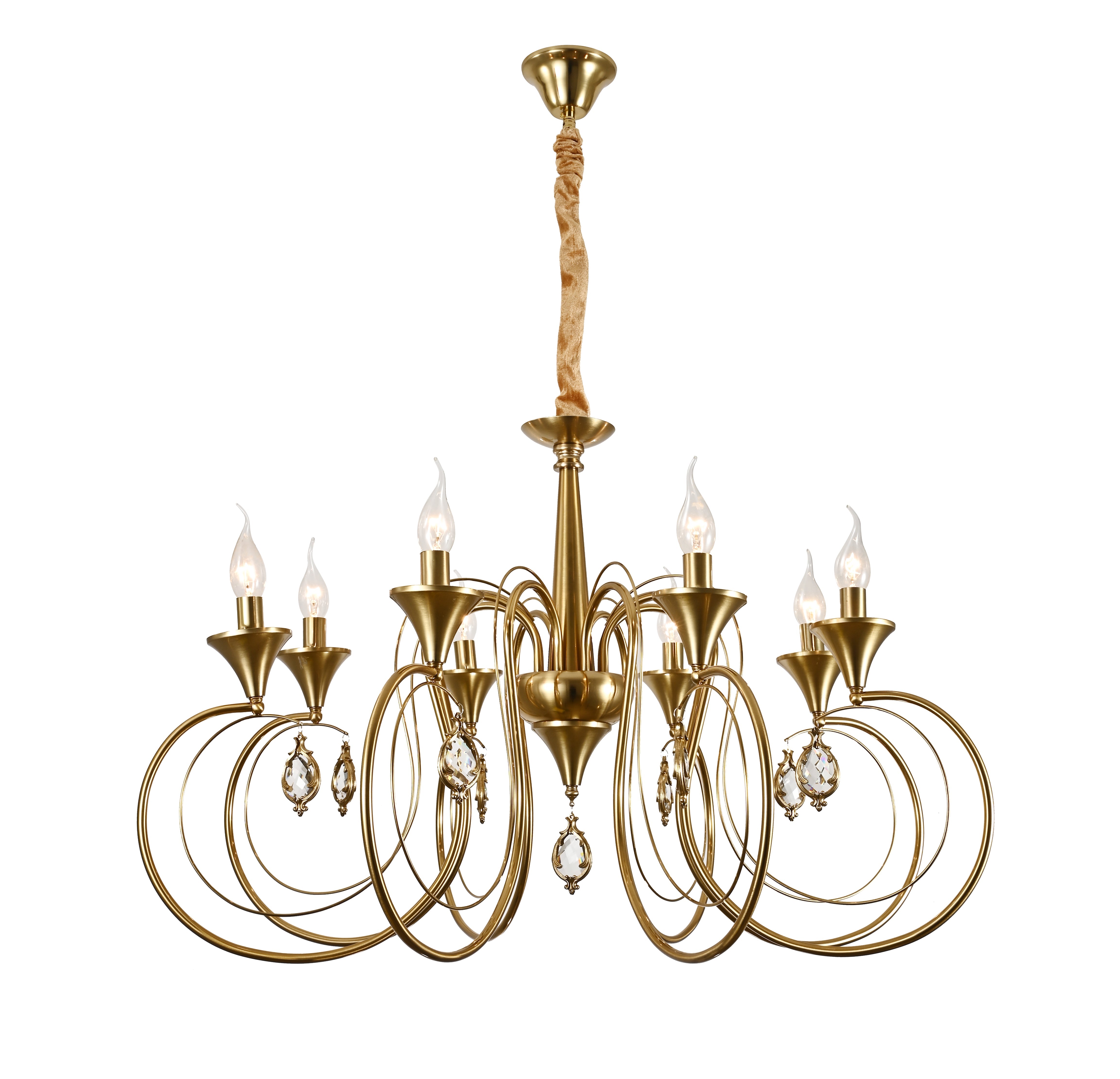 Candelabru clasic cu 8 brate in finisaj cupru antic, oferind lumina calda si eleganta unui living traditional sau rustic.