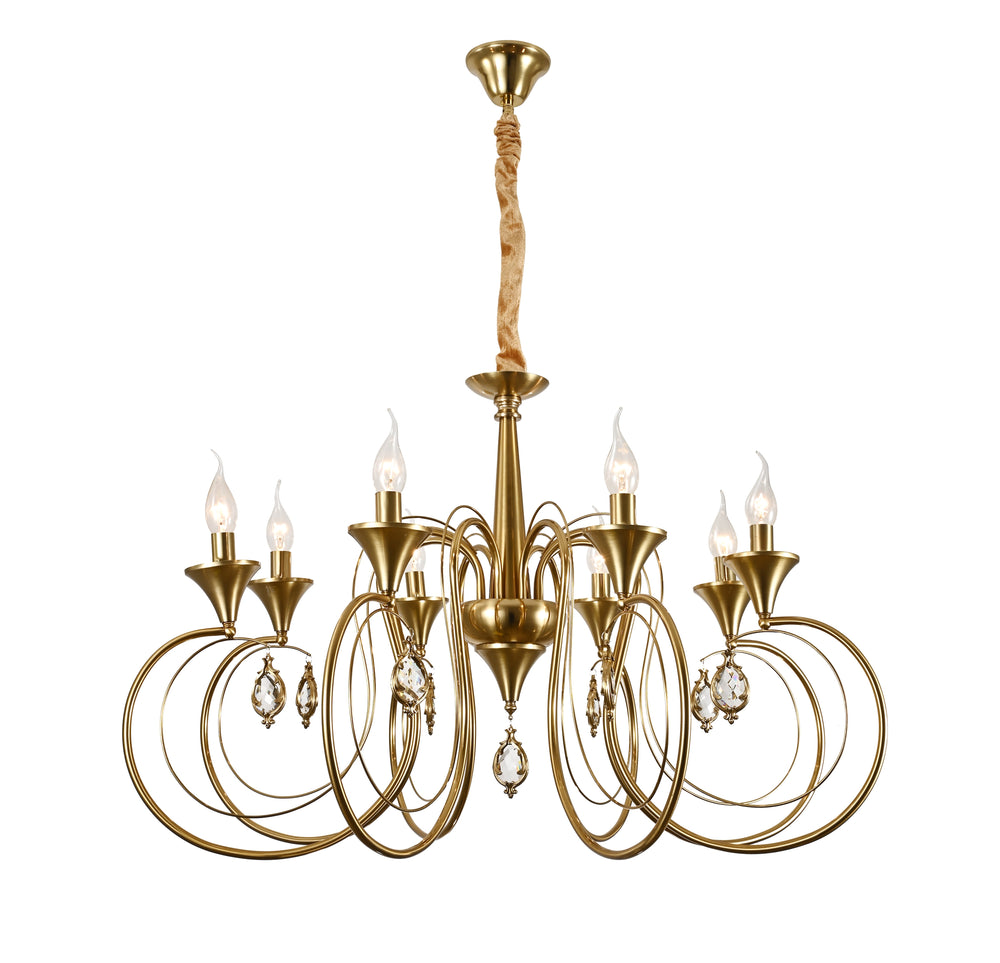 Candelabru clasic cu 8 brate in finisaj cupru antic, oferind lumina calda si eleganta unui living traditional sau rustic.