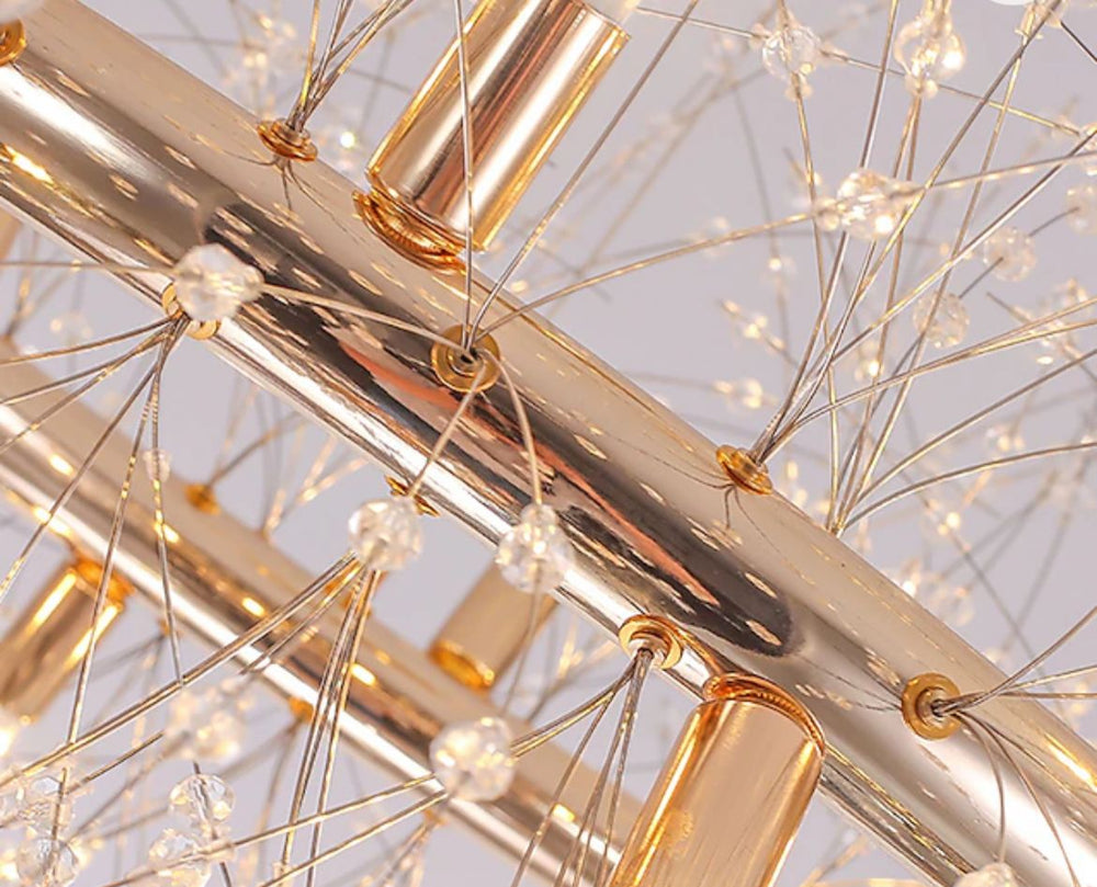 Candelabru LED auriu Ø600 mm, stil floral cu 9 surse, lumina uniforma pentru dormitor modern si rafinat.