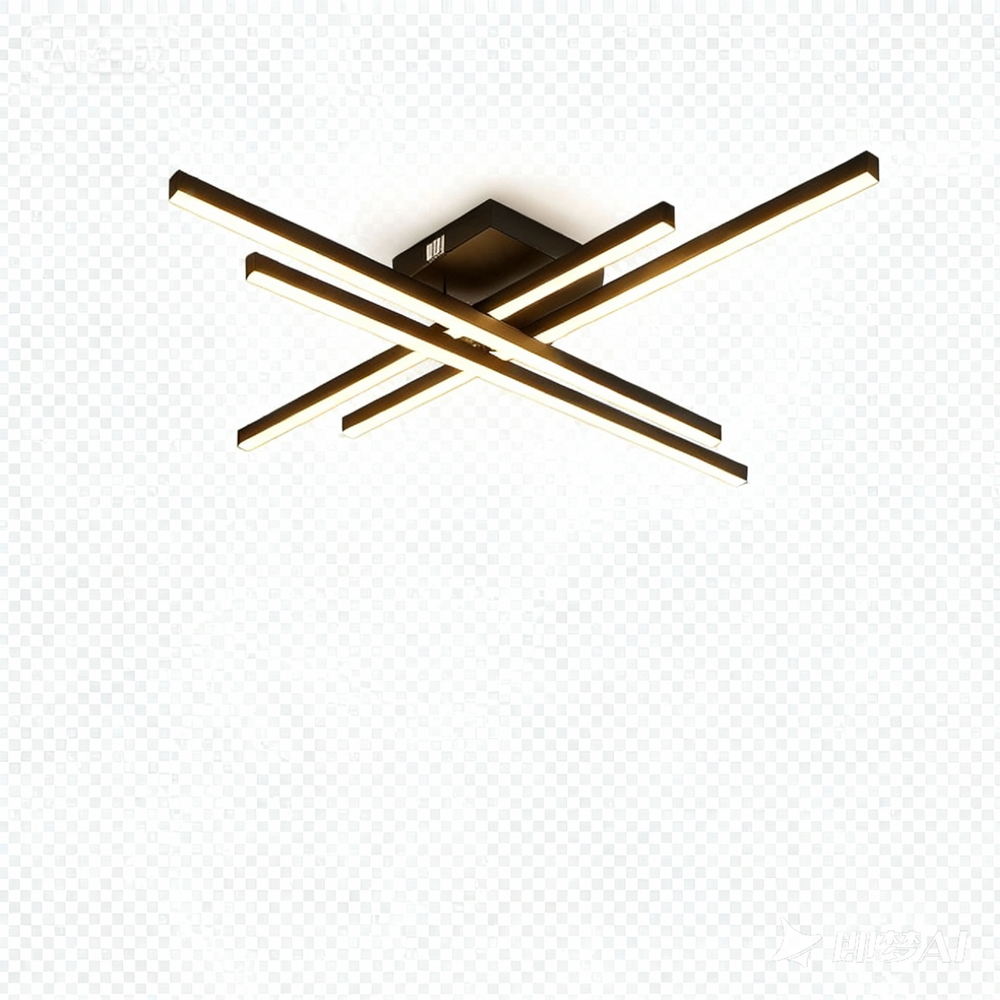 Lustra LED neagra 9794/4BK cu 4 brate geometrice, lumina reglabila si telecomanda, instalata in living modern.