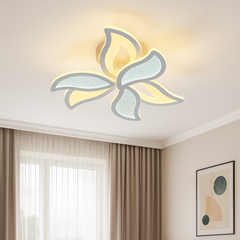 Lustra LED 19252/3+3WH 138W cu lumina reglabila 3000–6500K si telecomanda, instalata intr-un living modern pentru iluminare uniforma si confortabila.