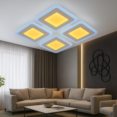Lustra LED 19265/4 208W cu 3 trepte de culoare, Ø500mm, montata in living modern pentru iluminare puternica si uniforma.