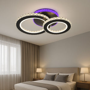 Lustra LED 2 Cercuri 19373/2BK+CH RGB Negru Crom cu Telecomanda