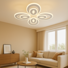 Lustra LED 19460/4+4WH+CR 80W cu lumina reglabila 3000–6500K si telecomanda, ideala pentru livinguri moderne ce necesita iluminare uniforma si finisaj alb-crom.