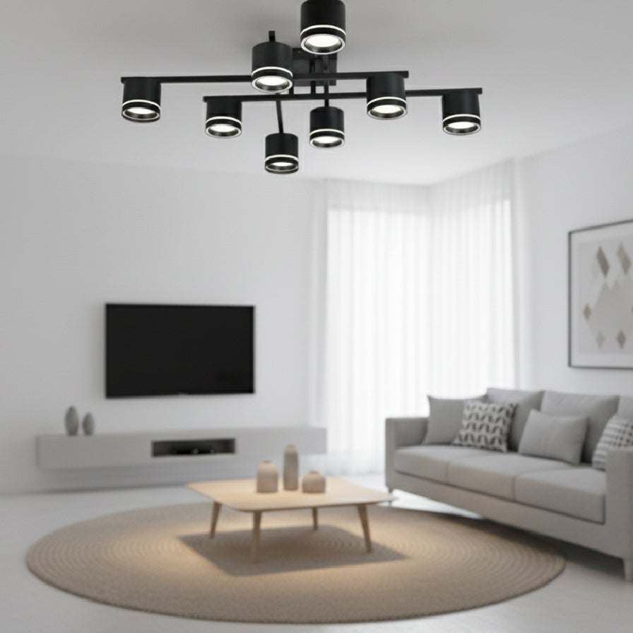 Lustra LED rotunda negru mat 59041/8MB pentru living mare, 8 GX53, lumina reglabila 3000K-6500K, fara telecomanda