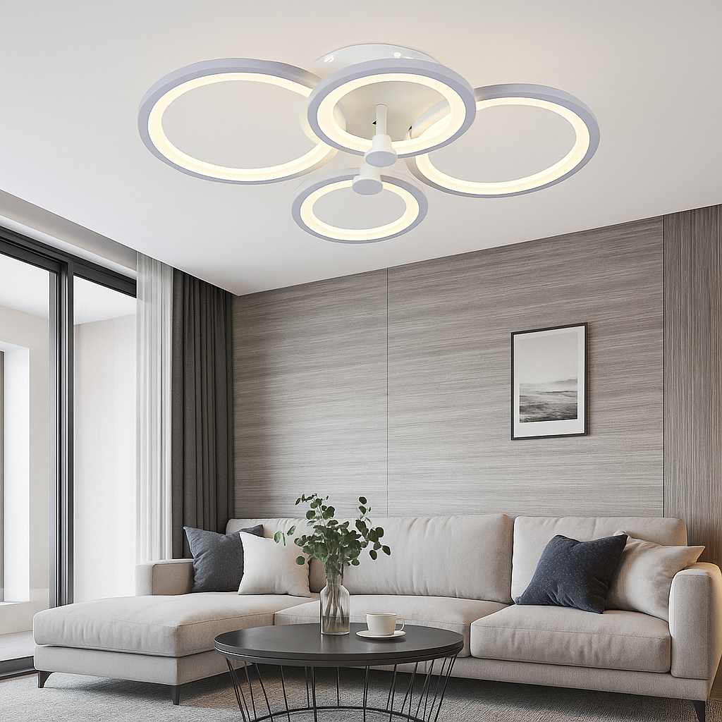 Lustra LED 8067/2+2WH alb 108W cu inele circulare si lumina reglabila, perfect a pentru livinguri moderne