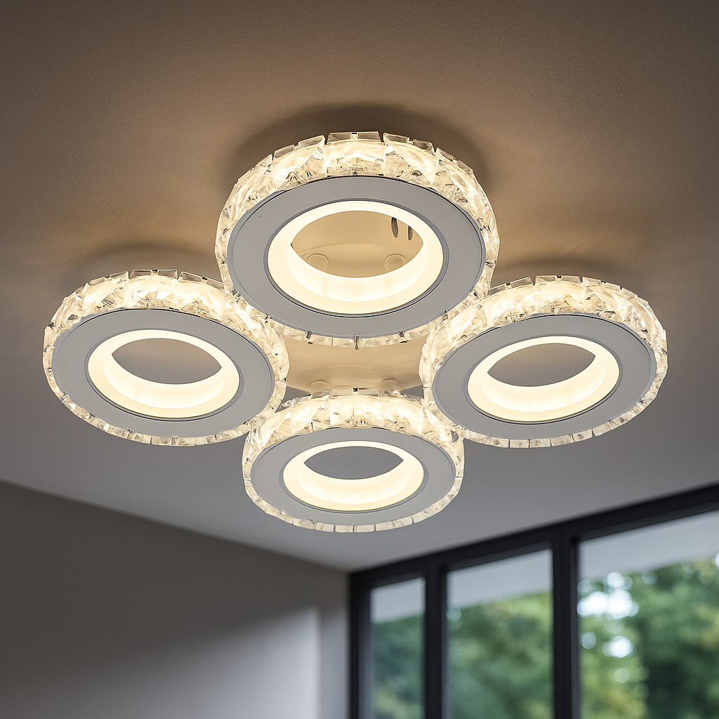 Lustra LED 19373/4WH+CR 96W cu lumina reglabila si telecomanda, potrivita pentru livinguri moderne ce necesita iluminare eficienta si eleganta.