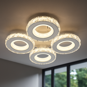 Lustra LED Patru Cercuri 19373 96W Alb Crom cu Telecomanda