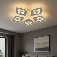 Lustra LED rotunda 170W cu margini transparente si lumina ajustabila 3000K-6500K cu telecomanda, ideala pentru dormitoare moderne cu iluminare confortabila