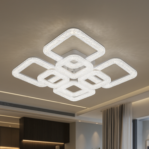 Lustra LED Patrata pe Doua Nivele 7276/4+4 cu Telecomanda