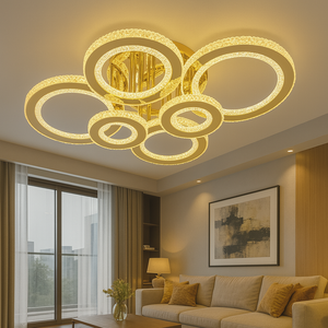 Lustra LED 6 Cercuri Aurie 26064/2+2+2C TIGD cu Telecomanda