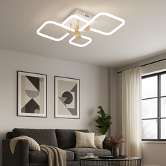 Lustra LED 26077/2+2FGD+WH 72W cu lumina reglabila 3000–6500K, ideala pentru living modern, oferind iluminare uniforma si control prin telecomanda.
