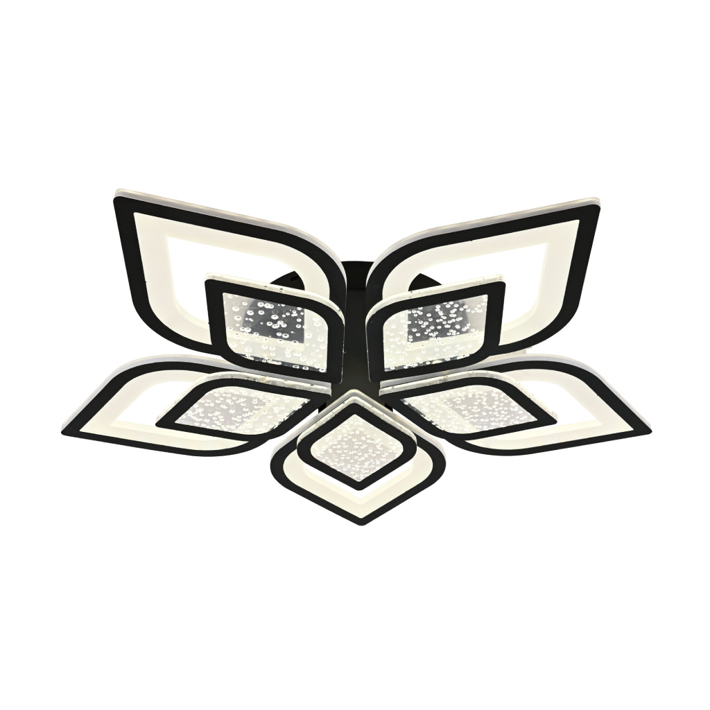 Lustra LED 19185/5 rotunda cu telecomanda, oferind lumina reglabila intr-un dormitor modern si confortabil.