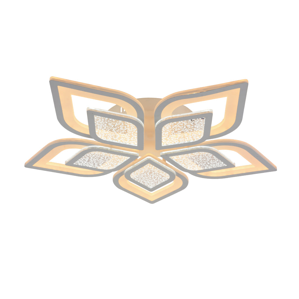 Lustra LED rotunda 19185/5 120W cu telecomanda, lumina reglabila 3000–6500K, montata in living modern cu iluminare uniforma.