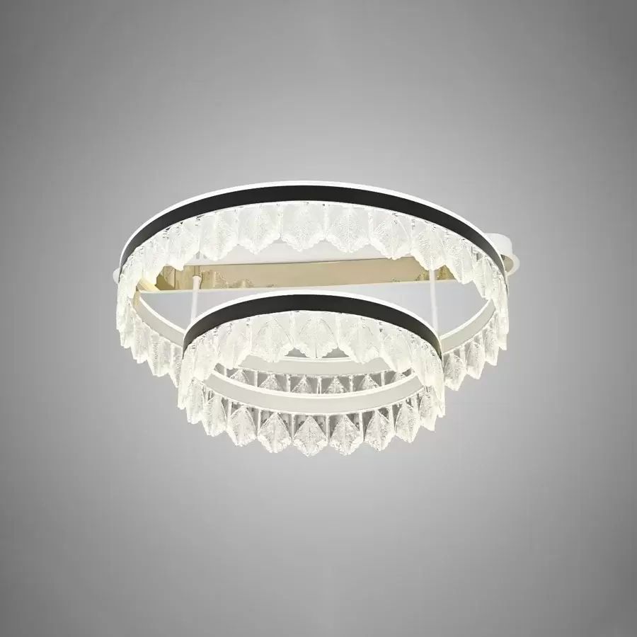 Lustra LED 244W cu doua cercuri decorative WH+BK+TIGD, lumina reglabila si telecomanda, perfectă pentru dormitoare moderne si elegante