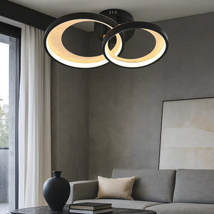 Lustra LED 9431/2 cu 2 cercuri negru lemn 62W cu telecomanda