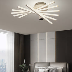 Lustra LED moderna 144W alb mat cu reglaj de lumina 3300K-6500K si telecomanda, potrivita pentru un dormitor modern cu iluminare confortabila