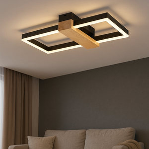 Lustra LED Patrata Negru Lemn 40W cu Telecomanda 9416/400+200