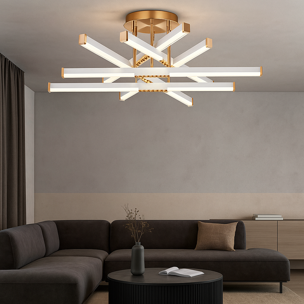 Lustra LED 9374/6 144W cu design geometric modern, ideal a pentru livinguri elegante cu lumin a reglabila si finisaj rafinat