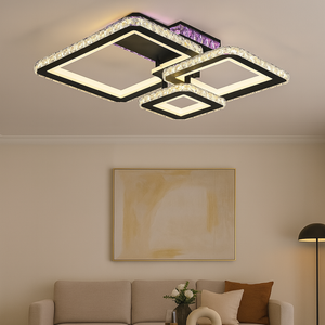 Lustra LED Patrata 7965 96W cu Cristale Negru Crom cu Telecomanda