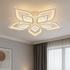 Lustra LED rotunda 19185/5 120W cu telecomanda, lumina reglabila 3000–6500K, montata in living modern cu iluminare uniforma.