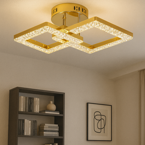 Lustra LED 2 Patrate Aurie T8001/1+1 cu Telecomanda 80W