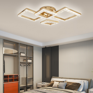 Lustra LED 4 Patrate Aurie T8001/2+2 GD cu Telecomanda 120W
