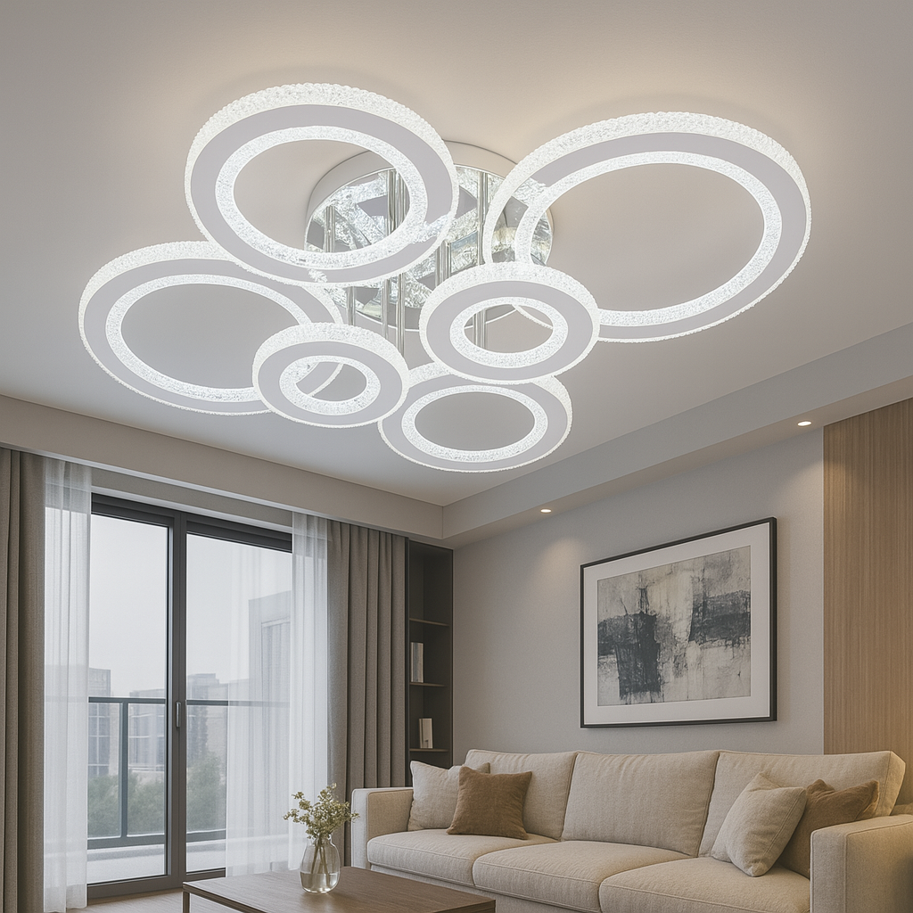 Lustra LED 26064/2+2+2CR 258W cu lumina reglabila 3000–6500K, ideala pentru un living modern cu iluminare puternica si adaptabila.