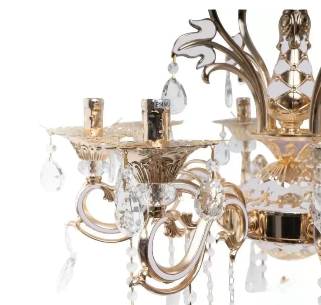 Corp de iluminat suspendat decorativ finisaj auriu 12 brate