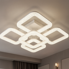 Lustra LED circulara 160W cu lumina reglabila 3000K-6500K si telecomanda, montata in living modern pentru iluminare puternica, uniforma si eleganta