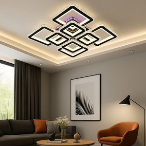 Lustra LED Patrata 7965 352W RGB cu Cristale Negru cu Telecomanda